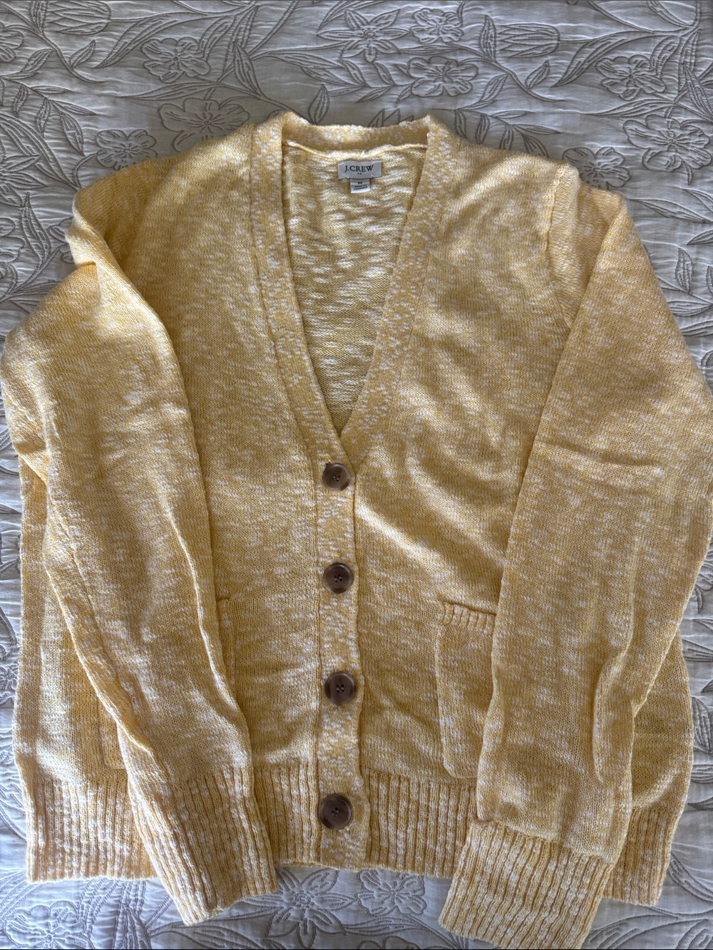 J. Crew Woman Marled Lemon Yellow Button-Front Cardigan size M